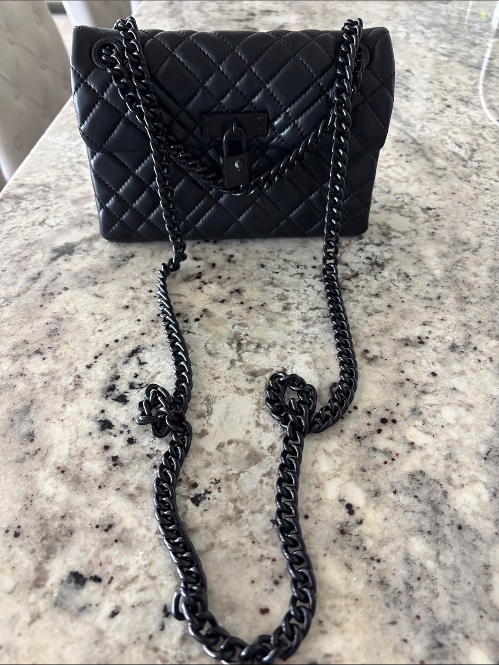 Kurt Geiger Quilted Black Chain Shoulder Bag - Picture 3 of 6